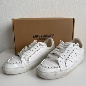 Zadig & Voltaire ZV1747 Studded low-top sneakers in white leather Size 38
